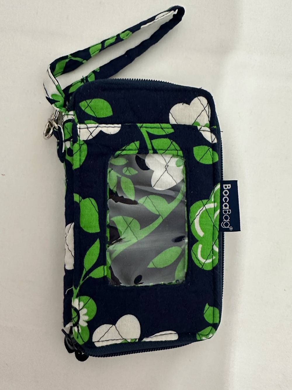 BocaBag Floral Wallet Wristlet ID Holder Zip Around Organizer Blue Green Travel - Picture 2 of 8